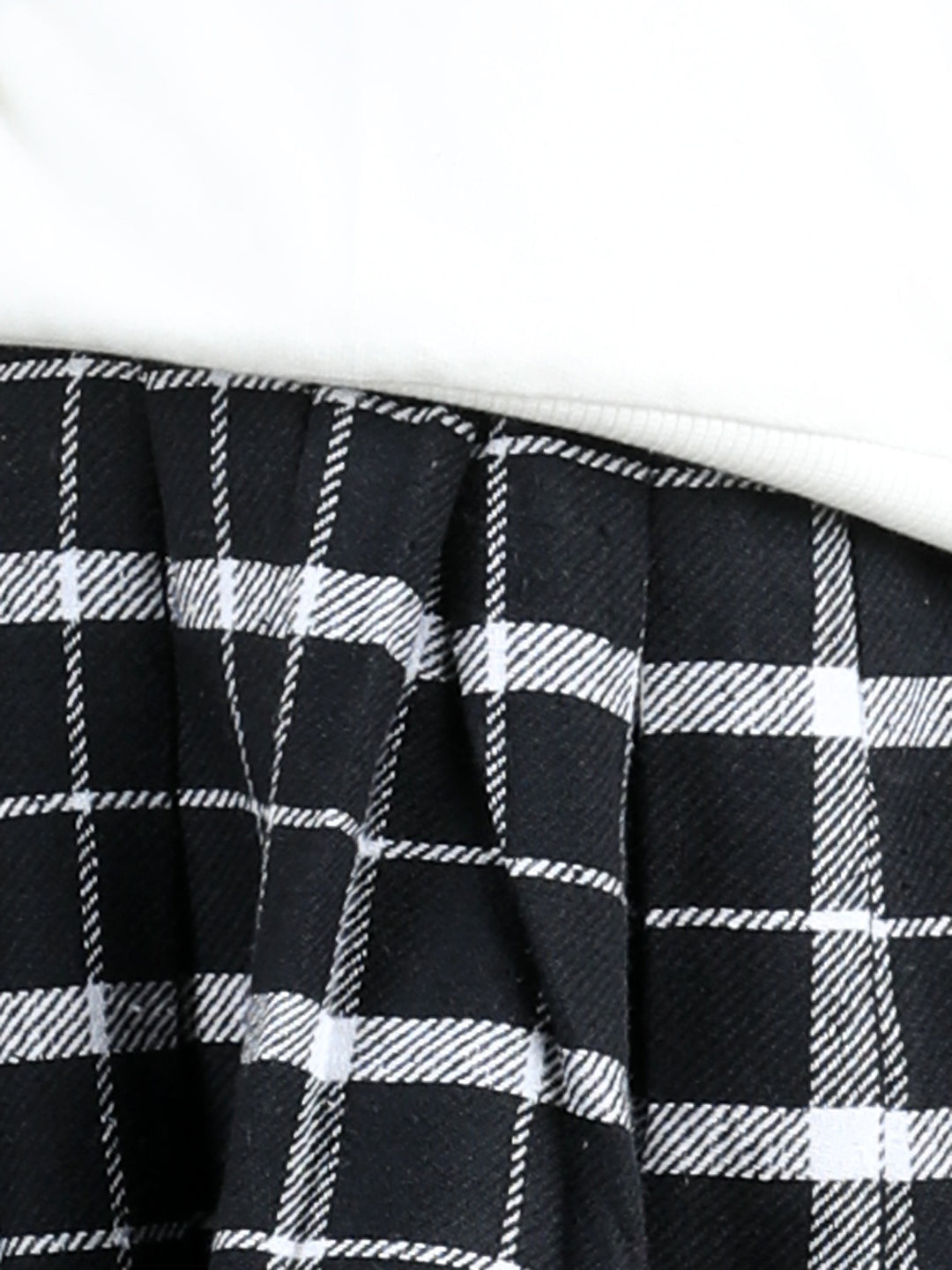 Full Sleeves Frill Detailed Tartan Checked Autumn Winter Wear Peter Pan Collared Sweatshirt & Woollen Skirt