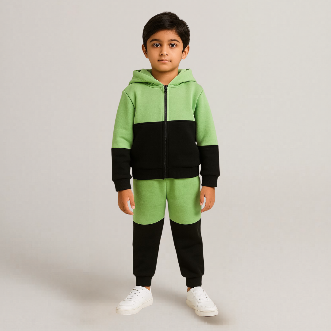 Cotton Fleece Full Sleeves Front Open Zipper Huddy Jogger Set