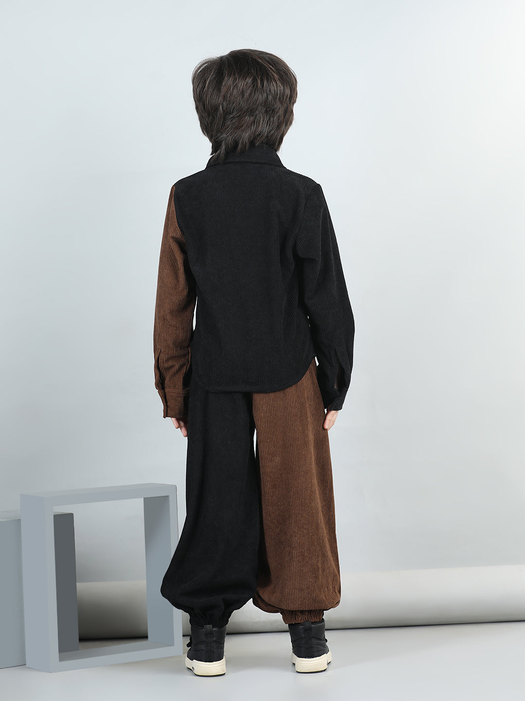 Cotton Full Sleeves Colour Block Coordinating Corduroy Shirt With Joggers