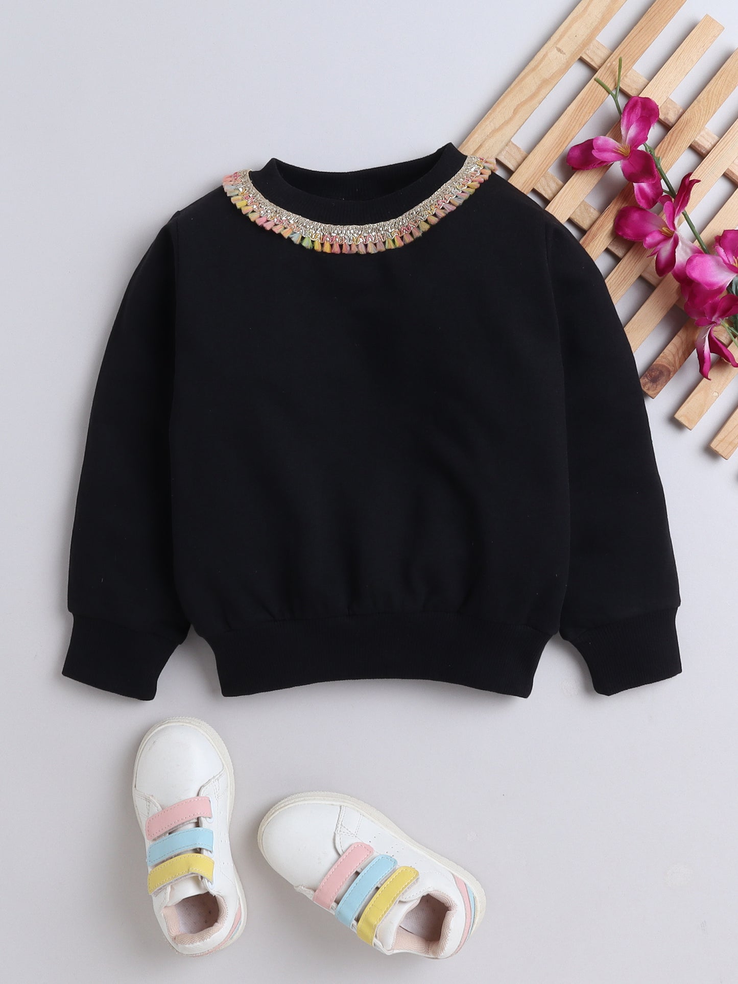 Cotton Terry With Lace Work On Neck Sweatshirt