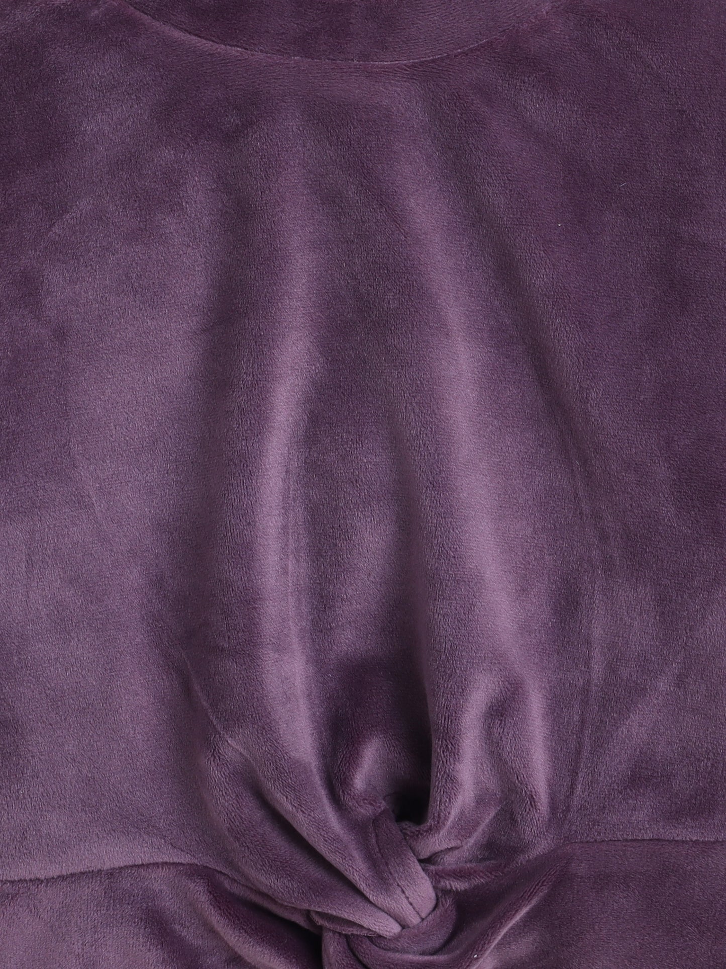 Velvet Full Sleeves Solid Crop Top & Pajama Set - Purple
