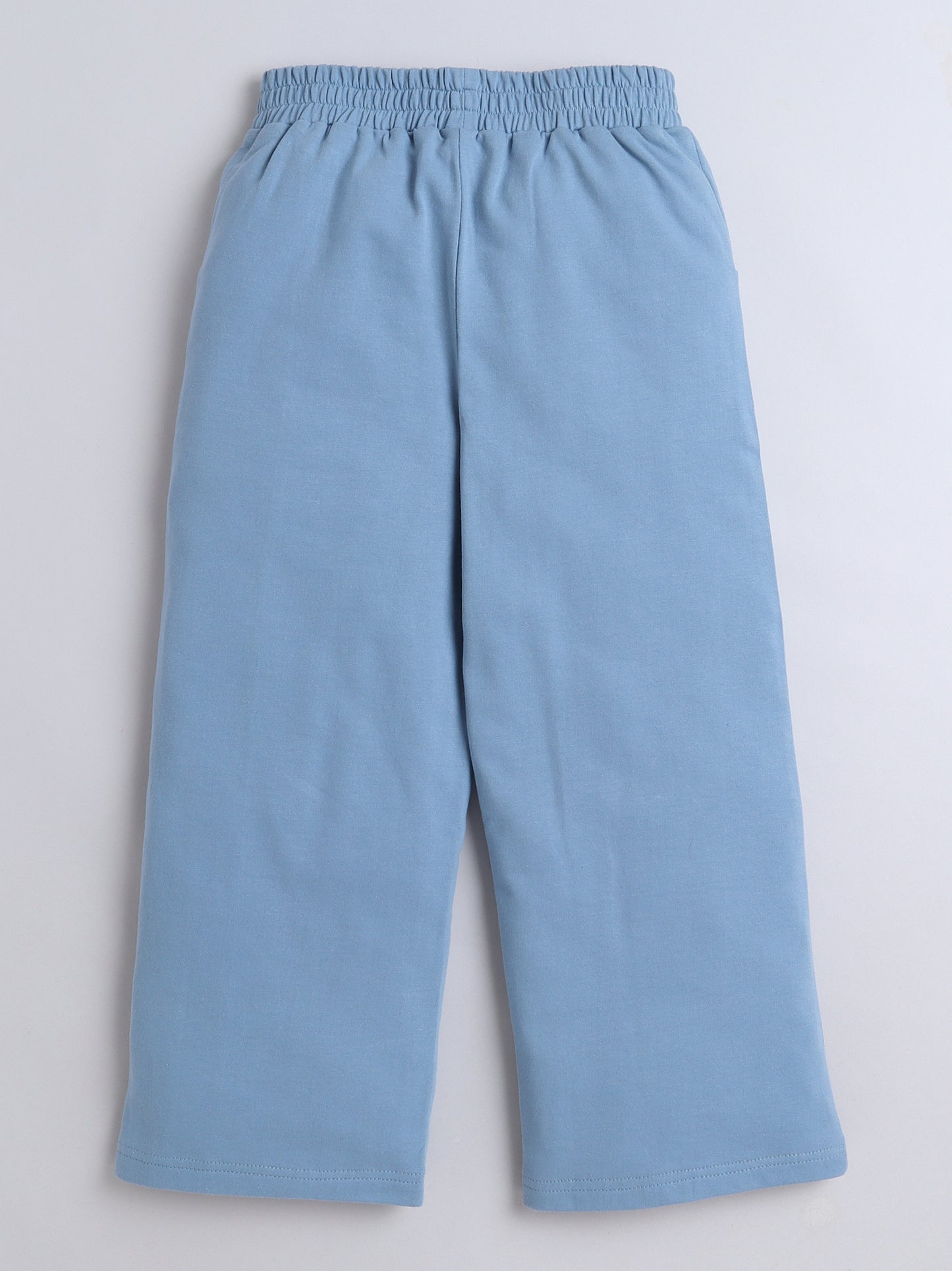 Cotton Terry Full Sleeves Butterfly Printed Sweatshirt With Joggers Set - Blue