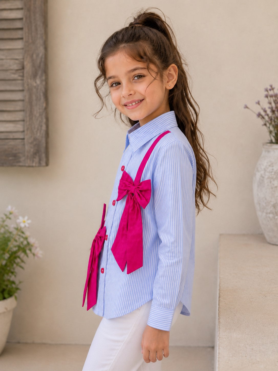 Aww Hunnie Cotton Full sleeves Bow Charm High-Low Shirt