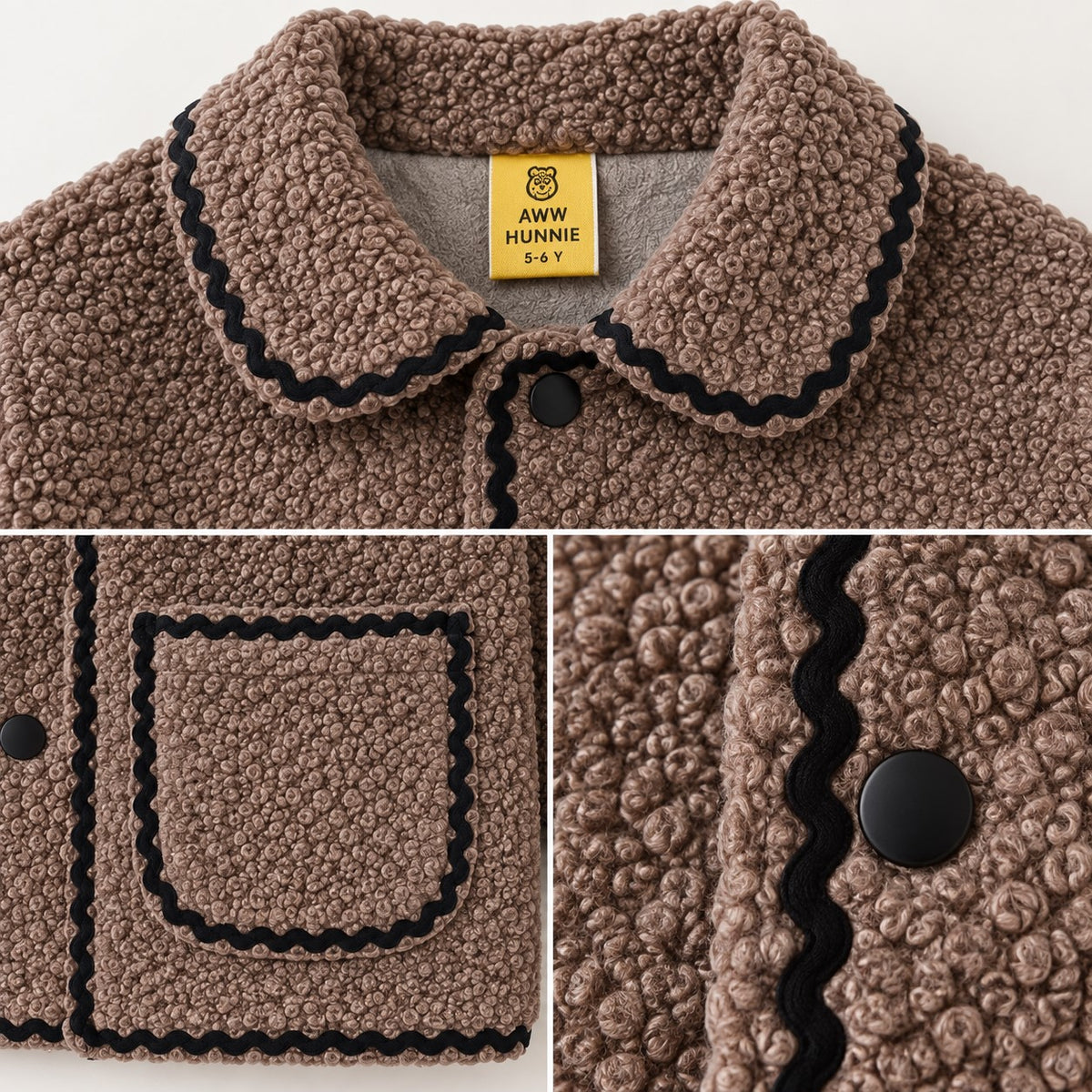 Aww Hunnie Fleece Full Sleeves Collar Neck Button-Front Jackets with Pockets