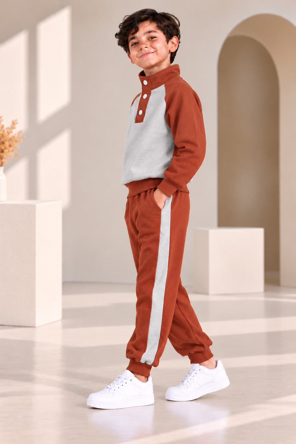 Aww Hunnie Full Sleeves Solid High-Neck Fleece Jogger Set