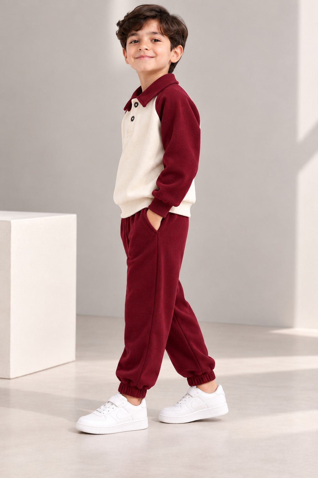 Aww Hunnie Full Sleeves Solid High-Neck Fleece Jogger Set
