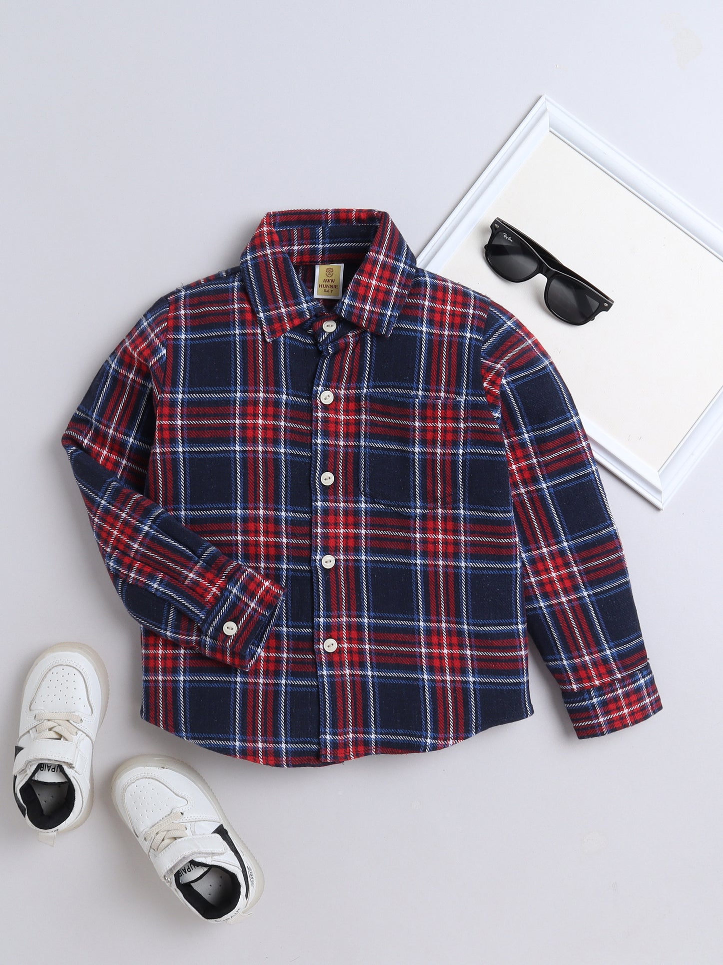 Woolen Check Full Sleeves Shirt With One Side Pocket