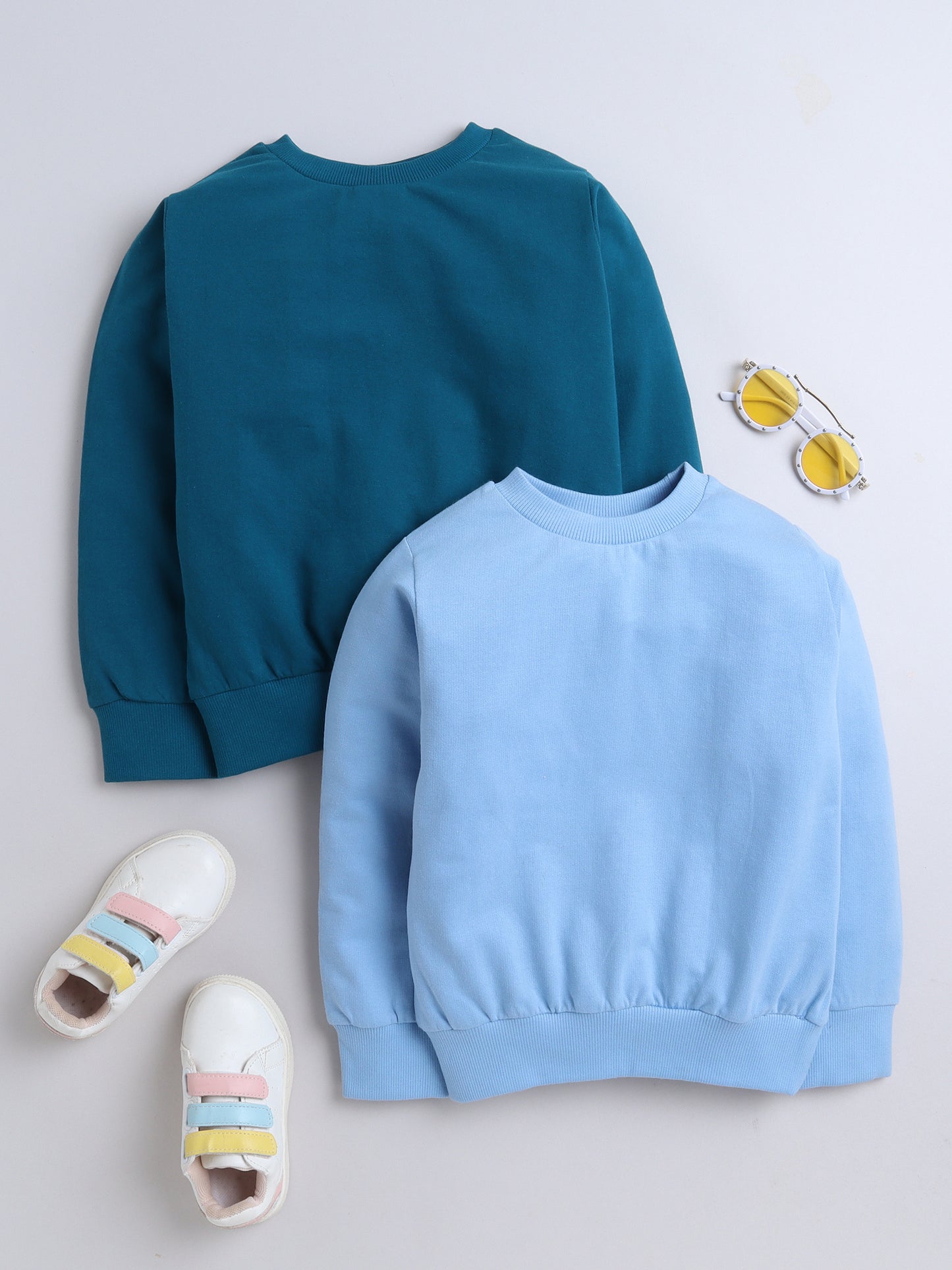 Pack Of 2 Cotton Terry Full Sleeves Solid Sweatshirts- Green & Blue