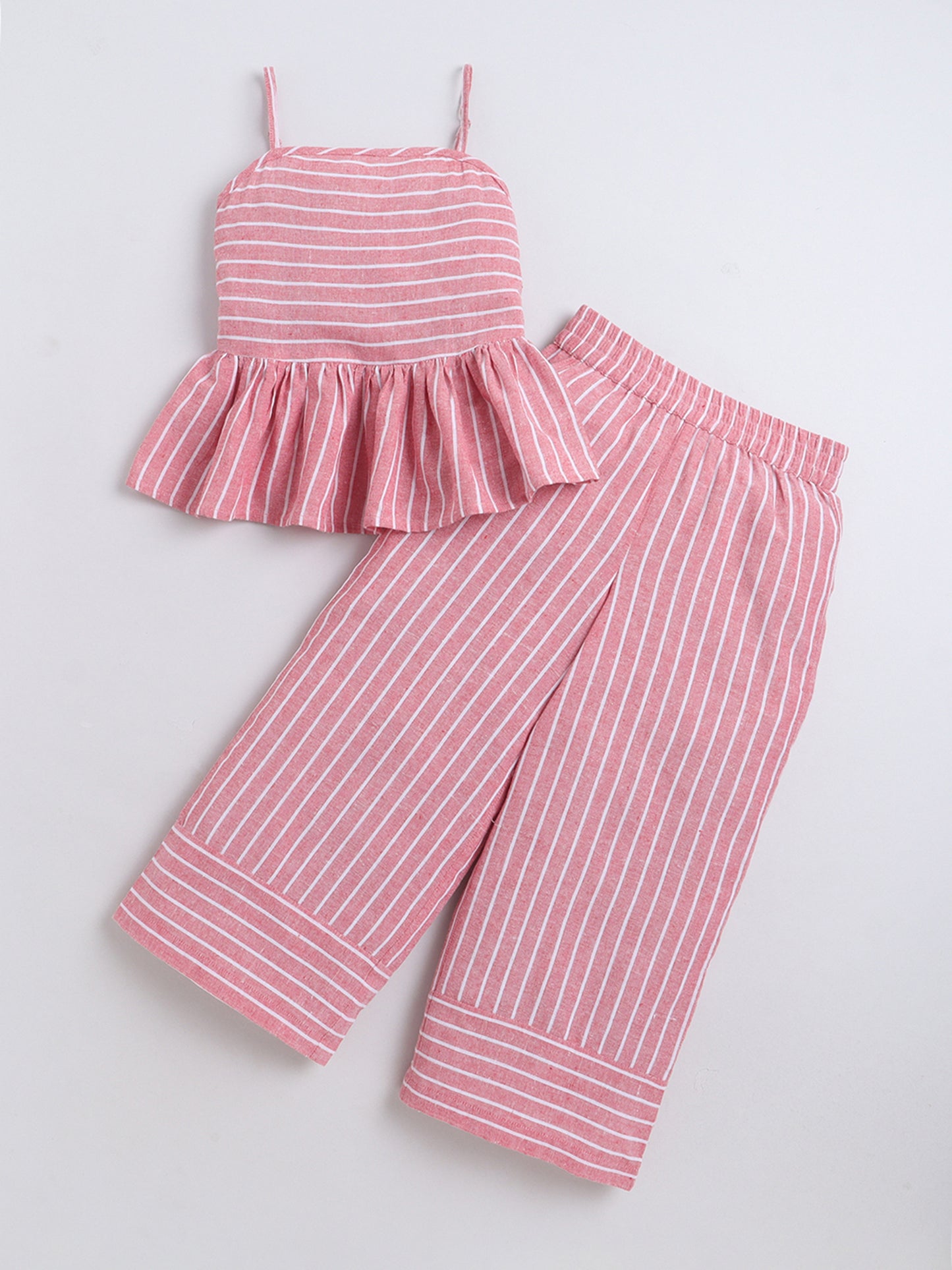 Bananna Cotton Sleeveless Stripe Peplum Top With Bottom Co Ords Set