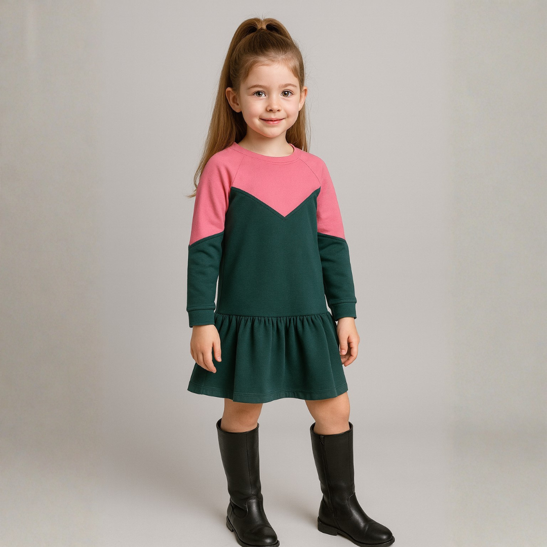 Terry cotton Full Sleeves Double Color Dress