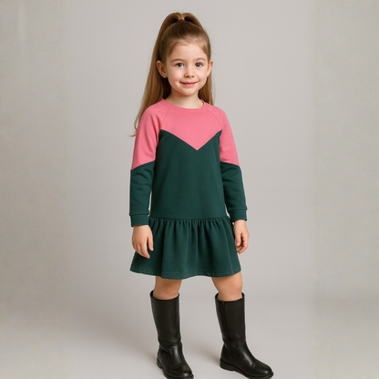 Terry cotton Full Sleeves Double Color Dress