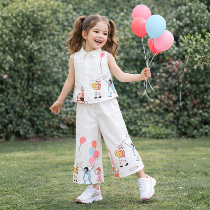Aww Hunnie Cotton Slub Sleeveless With Bottom Co Ords Set