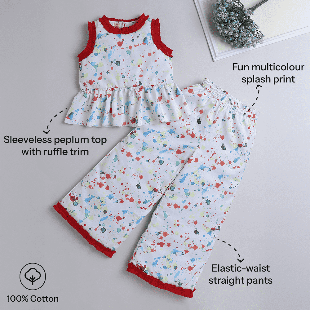 Girls Pumplum Top & Skirt Set – Classic White Cotton Ensemble - Pure, Chemical-Free Kidswear