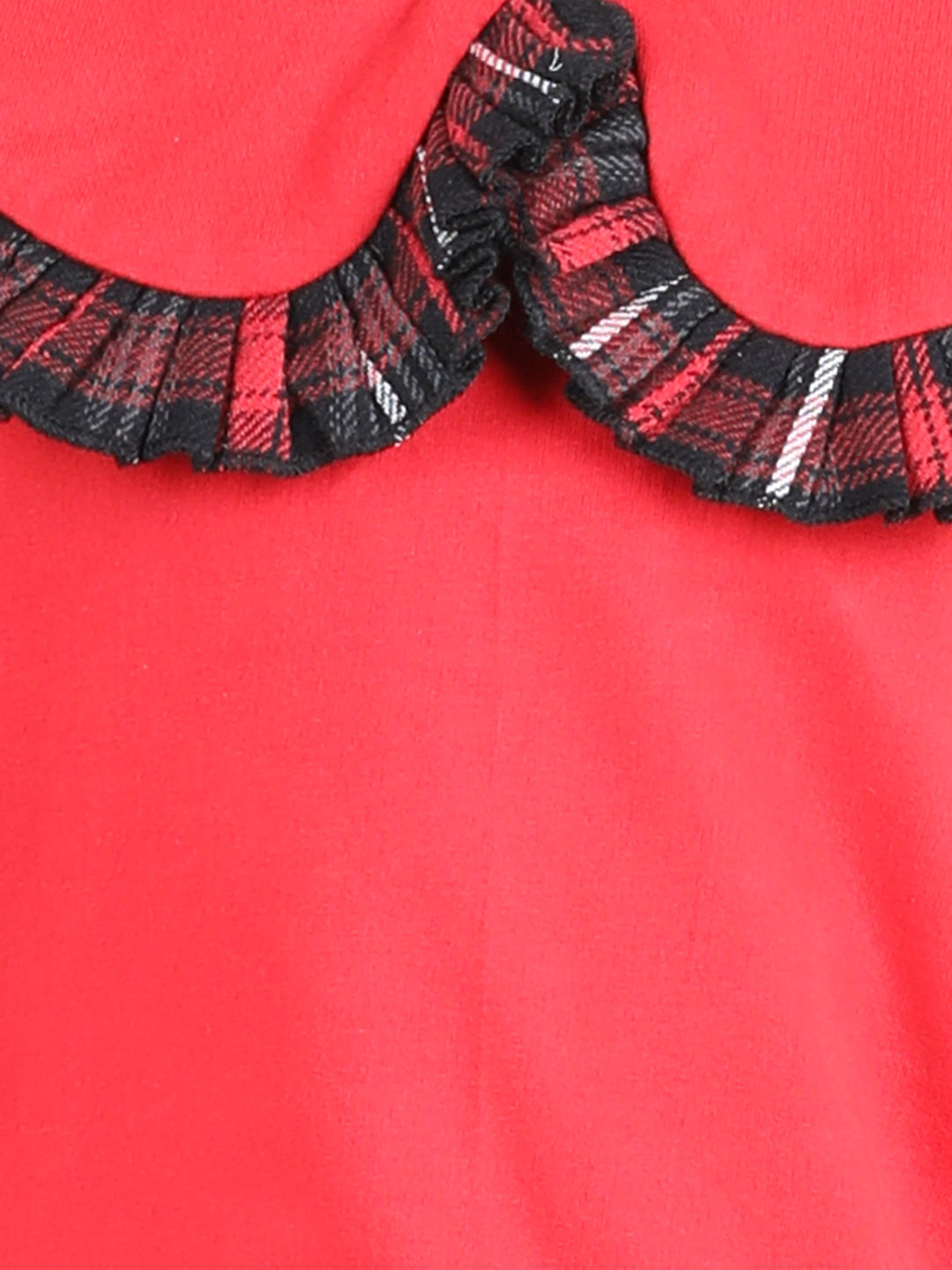 Full Sleeves Frill Detailed Tartan Checked Autumn Winter Wear Peter Pan Collared Sweatshirt & Woollen Skirt