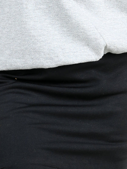 Full Sleeves Frill Detailed & Lace Embellished Sweatshirt With Flounce Bottom Designed Pencil Skirt - Grey