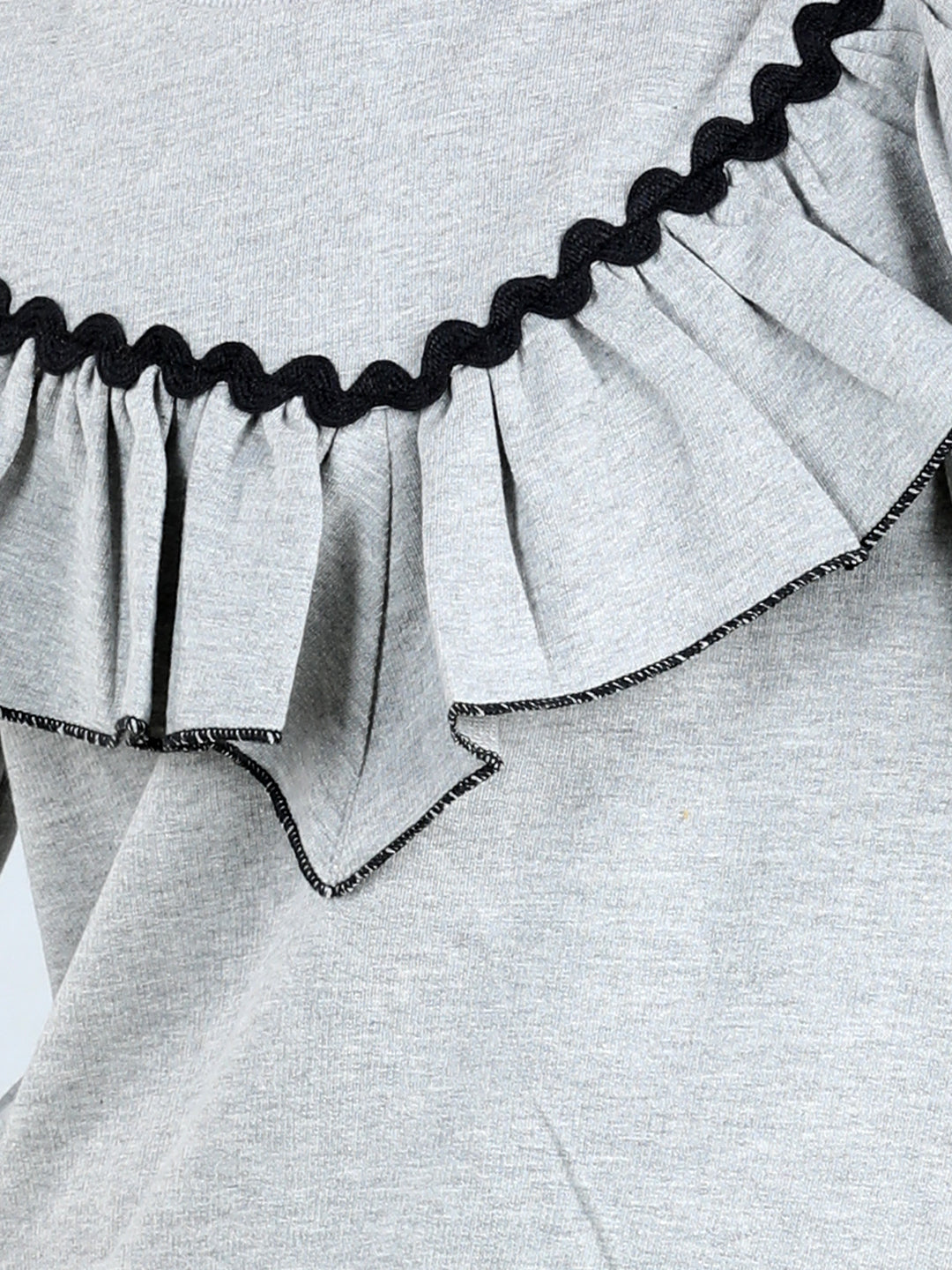 Full Sleeves Frill Detailed & Lace Embellished Autumn Winter Wear Sweatshirt With Side Pockets Lower