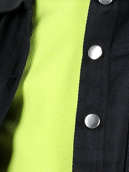 Full Sleeves Solid Front Pockets Jacket & Pant With Crop Top
