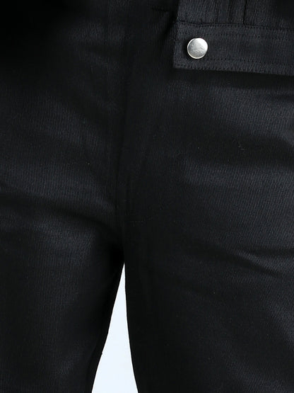Full Sleeves Solid Front Pockets Jacket & Pant With Crop Top