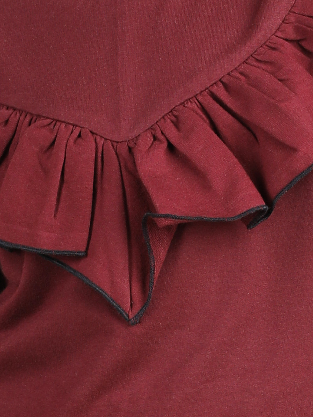 Full Sleeves Frill Detailed Solid Autumn Winter Wear Sweatshirt With Side Pockets Lower