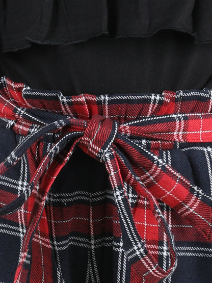 Full Sleeves Layered Frill Detailed Top With Plaid Checked Side Pockets Woollen Pant