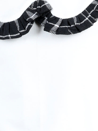 Full Sleeves Frill Detailed Tartan Checked Autumn Winter Wear Peter Pan Collared Sweatshirt & Woollen Skirt
