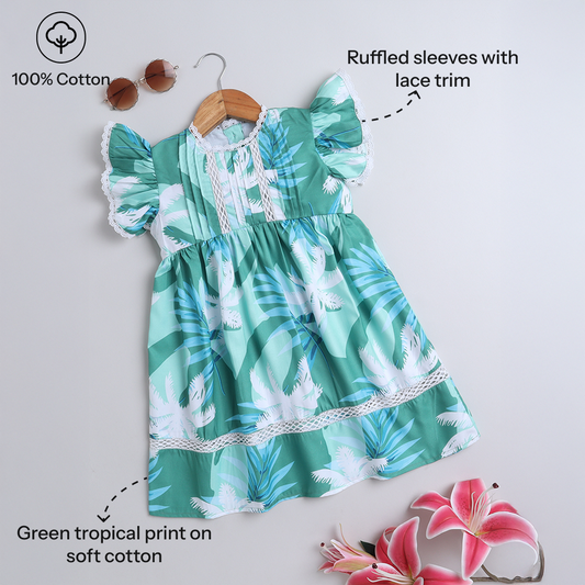 Girls Lace Work Summer Print Dress – Lightweight Cotton - Pure, Chemical-Free Kidswear