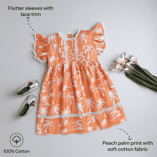 Girls Lace Work Summer Print Dress – Lightweight Cotton - Pure, Chemical-Free Kidswear