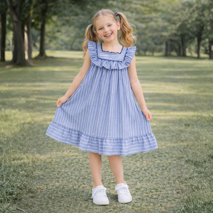 Cotton Sleeve less Striped Lace detailed Yog Dress
