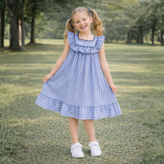Cotton Sleeve less Striped Lace detailed Yog Dress