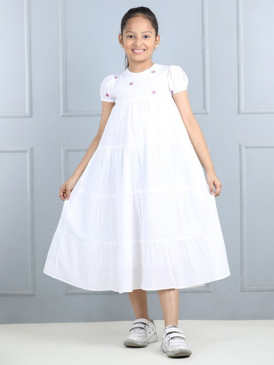 Girls Cotton Embroidered A-Line Tiered Dress [ TEST PRODUCT ]