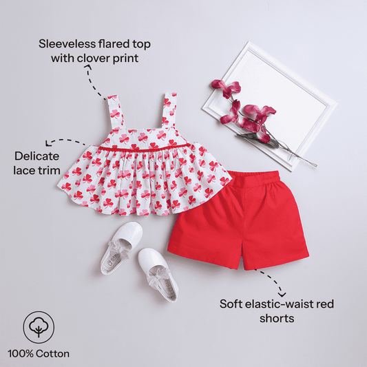 Girls Red Sleeveless Crop Top & Shorts Set – Bold & Trendy - Pure, Chemical-Free Kidswear