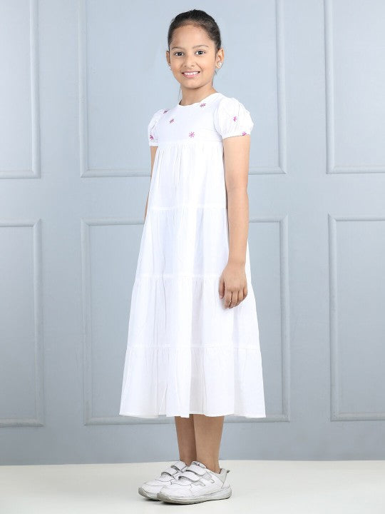 Girls Cotton Embroidered A-Line Tiered Dress [ TEST PRODUCT ]