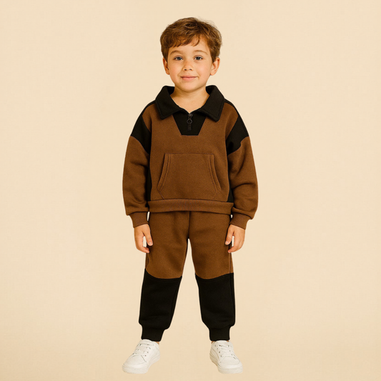 Cotton Fleece Full Sleeves Collar Zip Sweat shirt Jogger Set