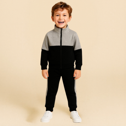 Cotton Fleece Full Sleeves Front Open Zipper Jogger Set - White