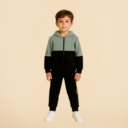 Cotton Fleece Full Sleeves Front Open Zipper Huddy Jogger Set