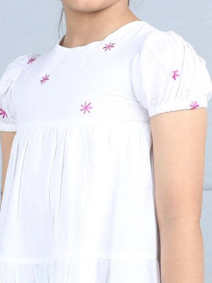 Girls Cotton Embroidered A-Line Tiered Dress [ TEST PRODUCT ]