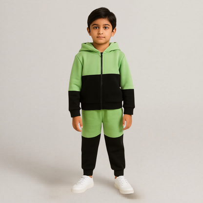 Cotton Fleece Full Sleeves Front Open Zipper Huddy Jogger Set