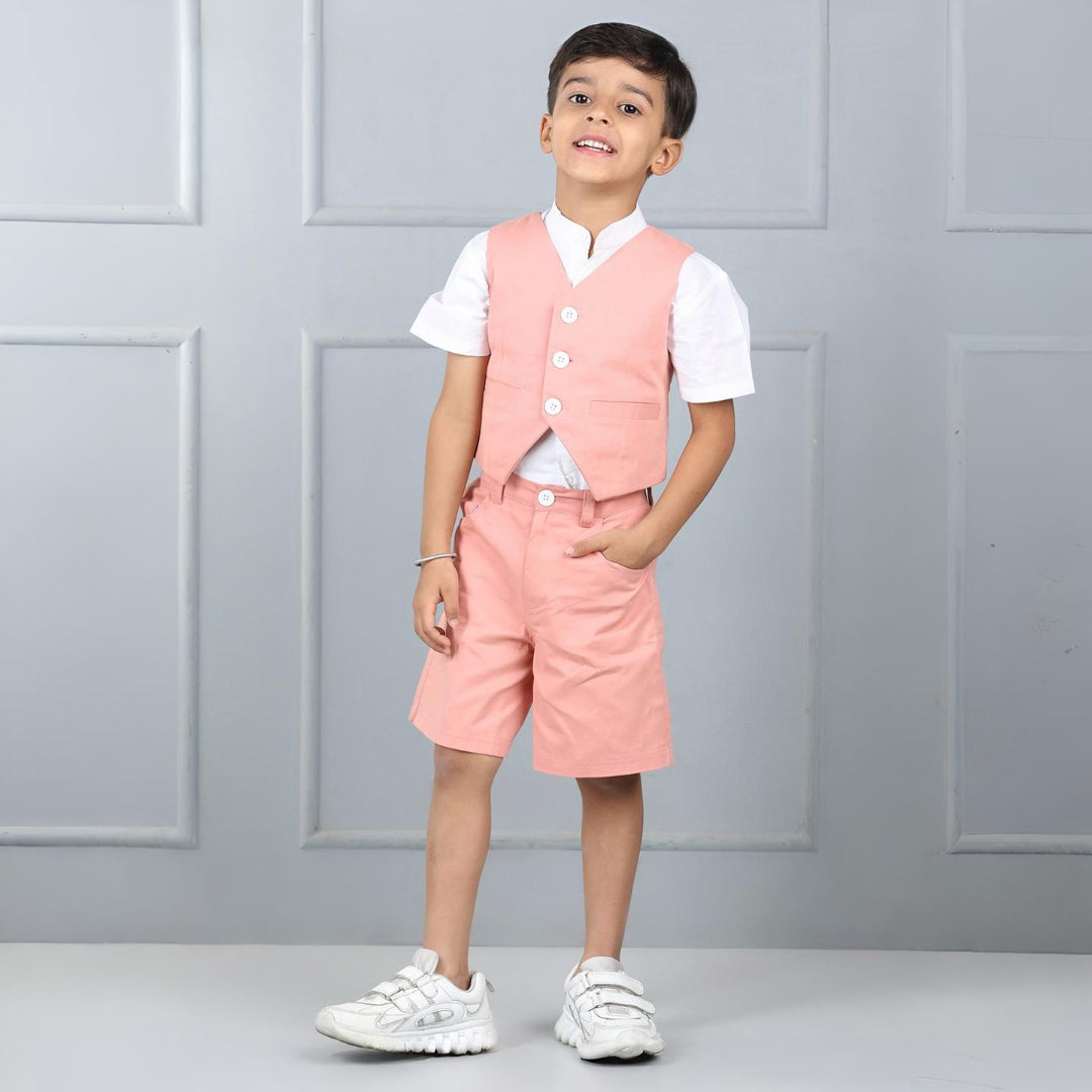 Aww Hunnie Kids’ Cotton Half-Sleeve Shirt & Vest with Pocketed Shorts Set – Premium Summer Wear