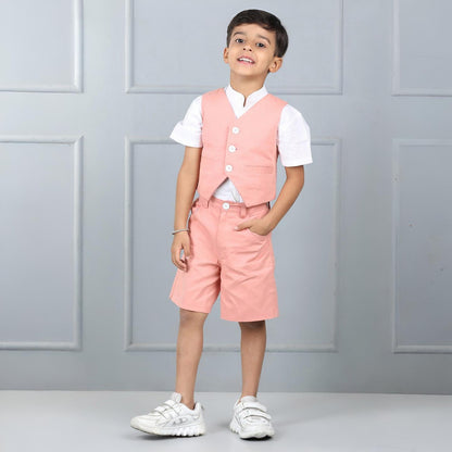 Aww Hunnie Kids’ Cotton Half-Sleeve Shirt & Vest with Pocketed Shorts Set – Premium Summer Wear