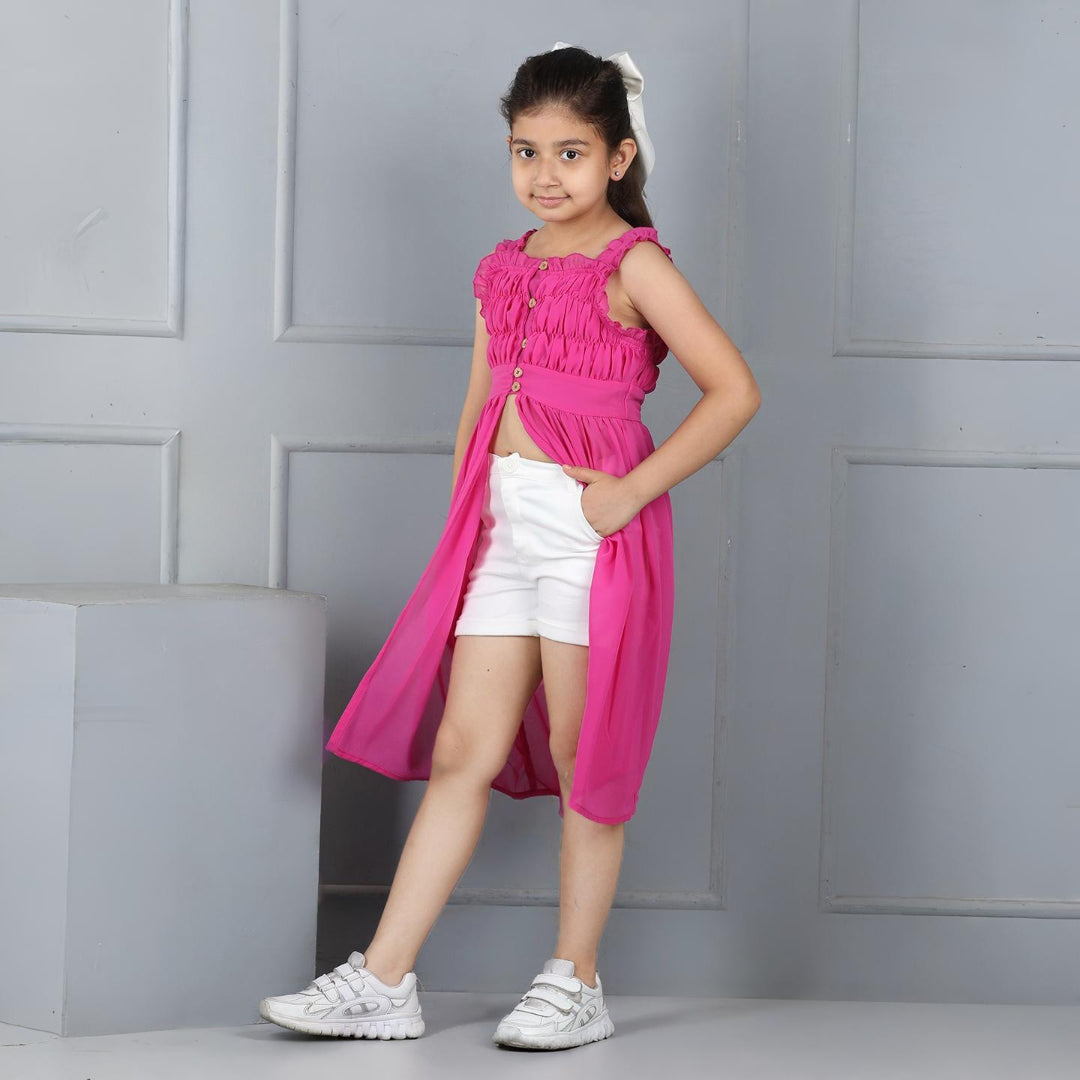 Aww Hunnie Georgette Sleeveless Top & Cotton Twill Shorts Set – Premium Kidswear, Calf-Length Chic