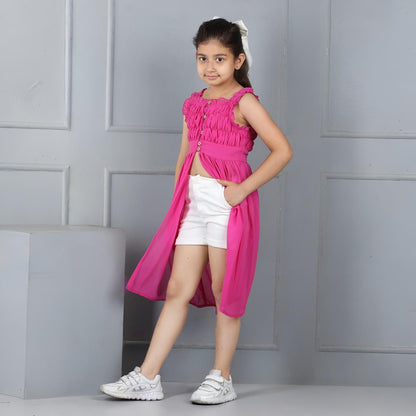 Aww Hunnie Georgette Sleeveless Top & Cotton Twill Shorts Set – Premium Kidswear, Calf-Length Chic