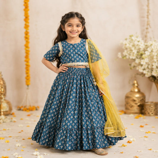 Aww Hunnie Cotton Ryon Half Sleeves Choli With Lehnga And Net Dupatta