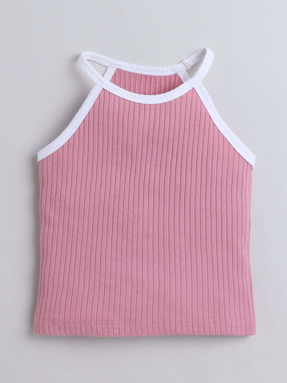 Aww Hunnie Ribbed Halter Neck Top - Pure, Chemical-Free Kidswear