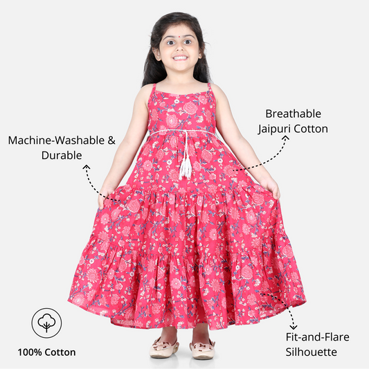 Aww Hunnie Girls’ Jaipuri Print 100% Cotton Ethnic Fit-&-Flare Dress – Festive Green & Pink (2–10 yrs)