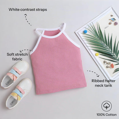 Aww Hunnie Ribbed Halter Neck Top - Pure, Chemical-Free Kidswear