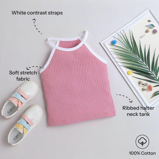 Aww Hunnie Ribbed Halter Neck Top - Pure, Chemical-Free Kidswear