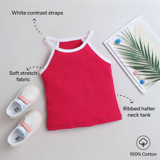 Aww Hunnie Ribbed Halter Neck Top - Pure, Chemical-Free Kidswear