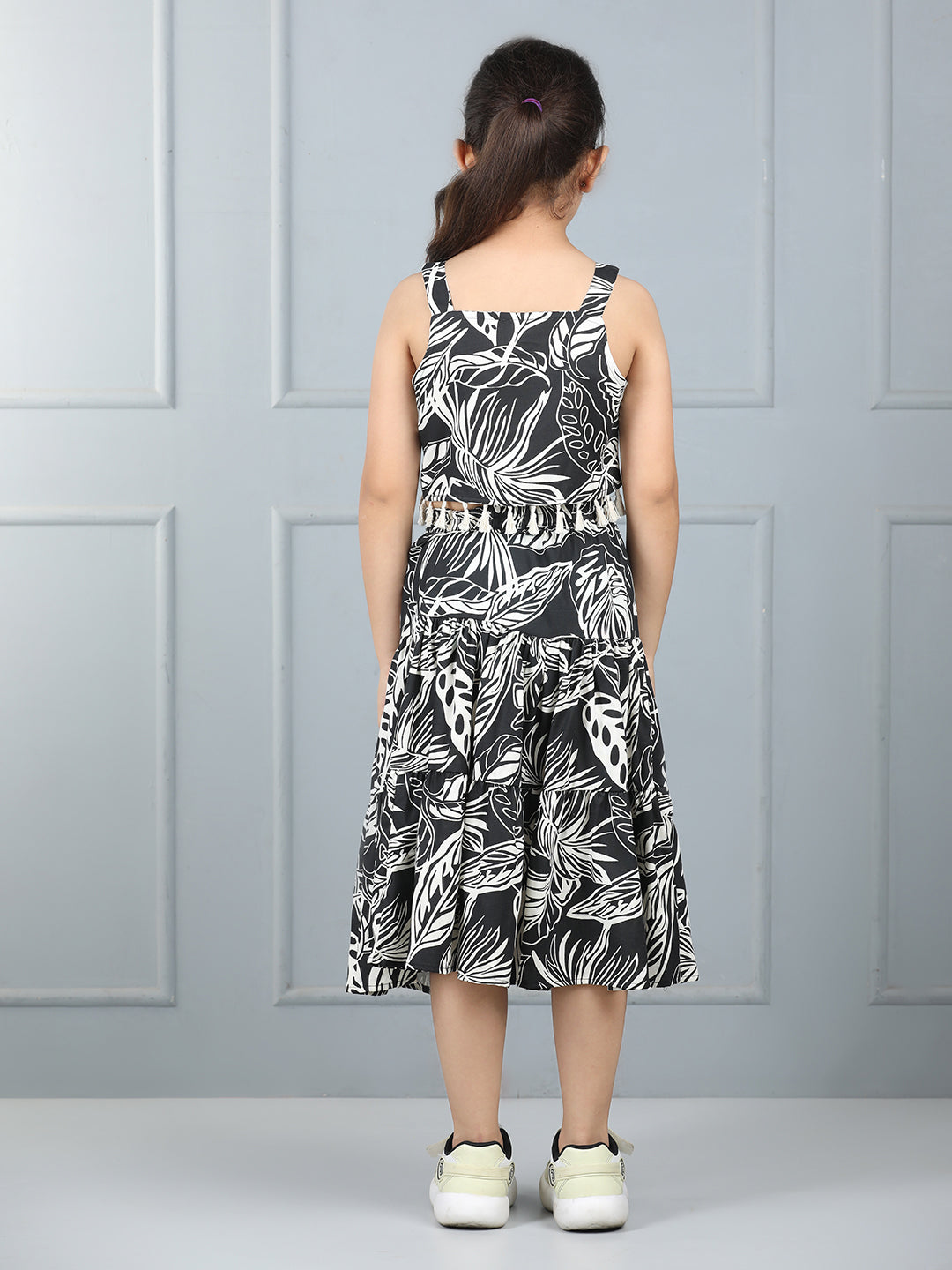 Aww Hunnie Premium Leaf-Print Top & Calf-Length Skirt Set – 100% Cotton Rayon