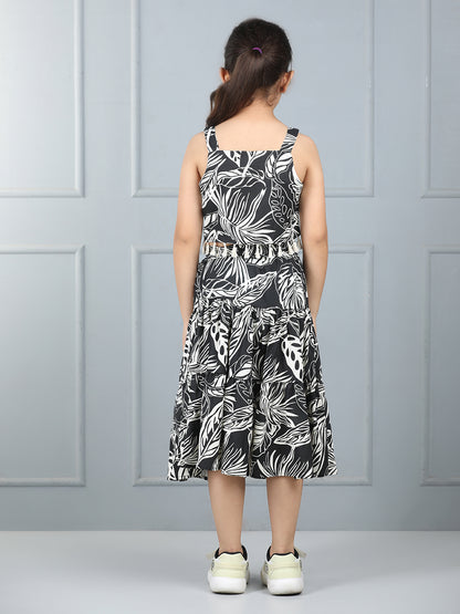 Aww Hunnie Premium Leaf-Print Top & Calf-Length Skirt Set – 100% Cotton Rayon