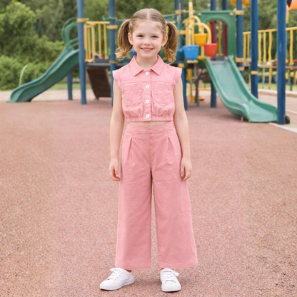 Aww Hunnnie Cotton Sleeveless Crop Top With Pants Co Ords Set